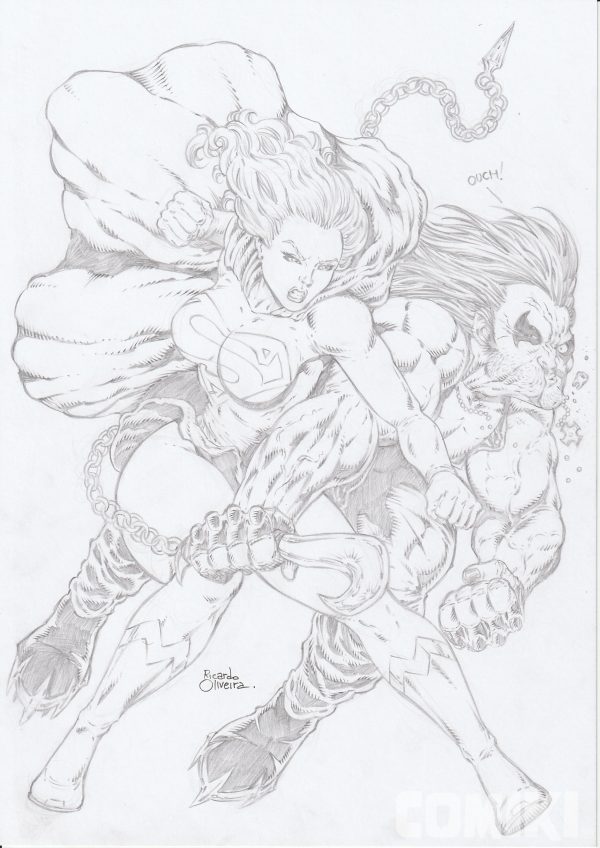 Original art Supergirl vs Lobo (9"x12")